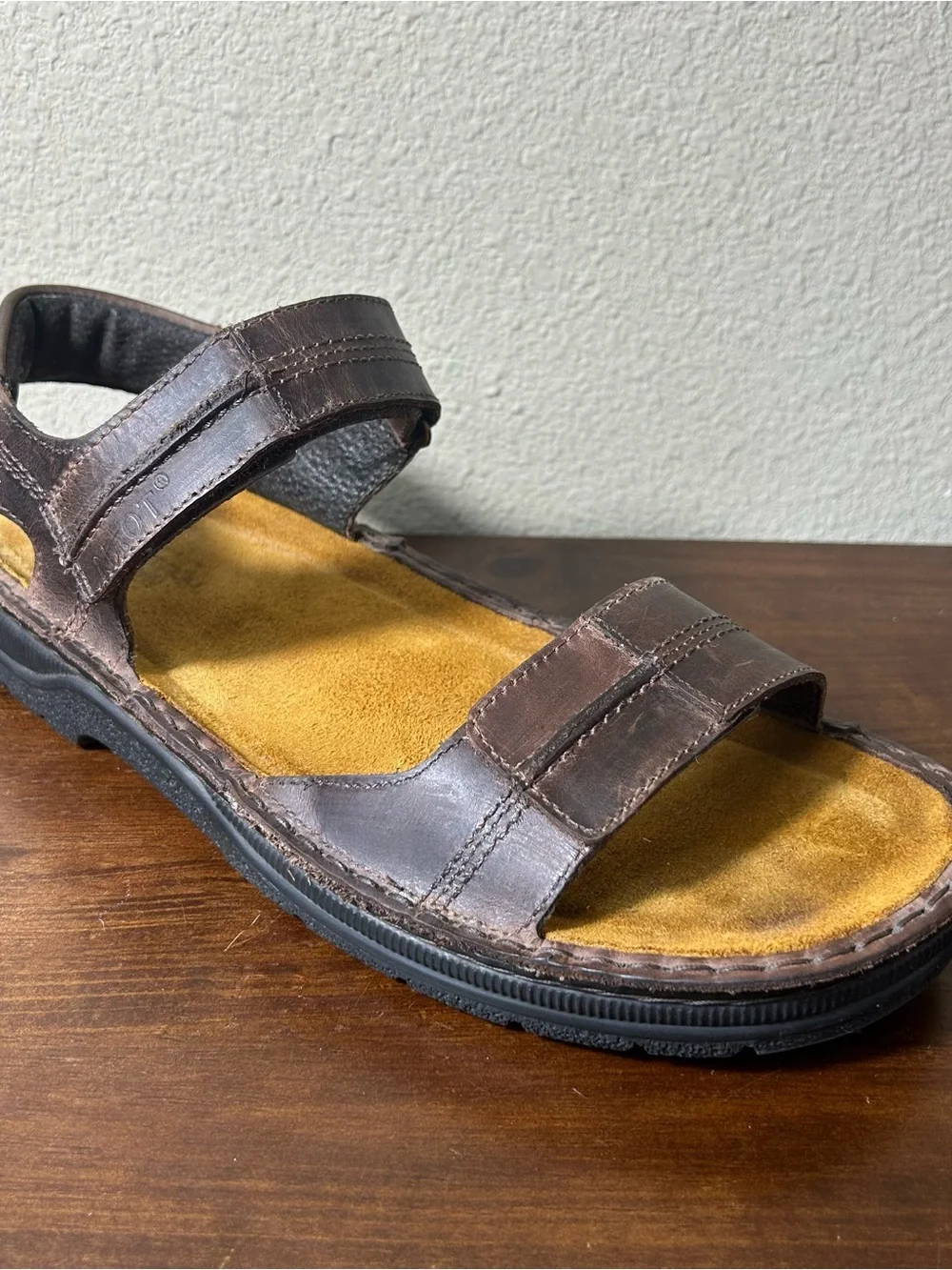 Naot Sandals Mens Size EU 47 US 14 Balkan Brown Leather Hook & Loop Comfy Ortho